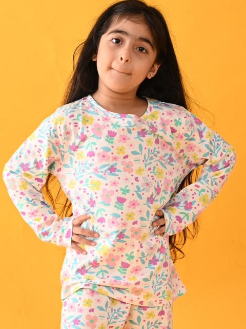 

Anthrilo Girls Pink & White Floral Printed Cotton Night suit AN13791N