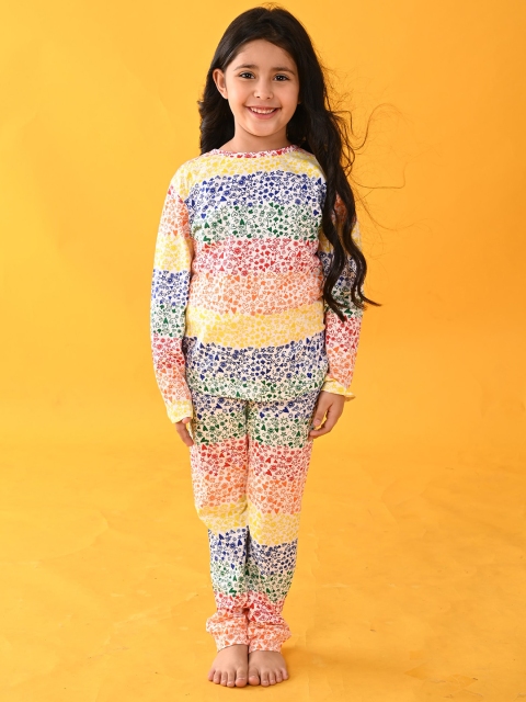 

Anthrilo Girls White & Blue Printed Cotton Night suit AN13778N
