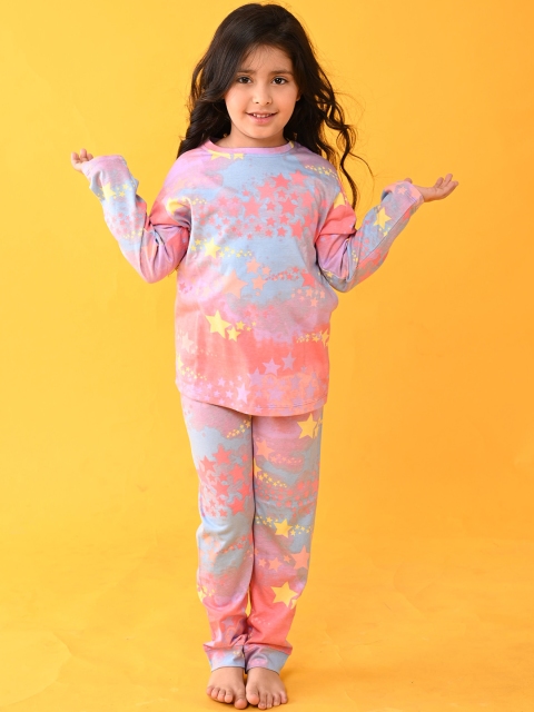 

Anthrilo Girls Pink & Blue Printed Cotton Night suit AN13830N