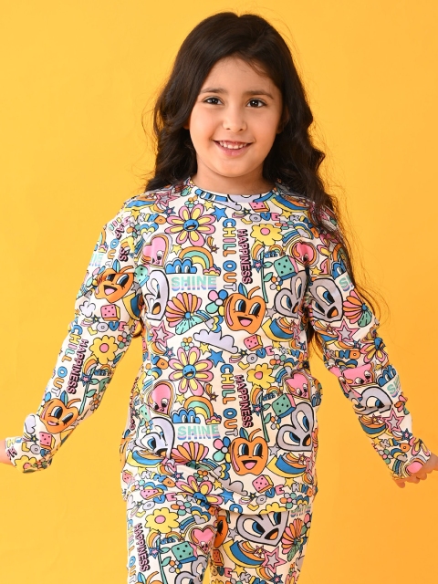 

Anthrilo Girls White & Blue Printed Cotton Night suit AN13817N