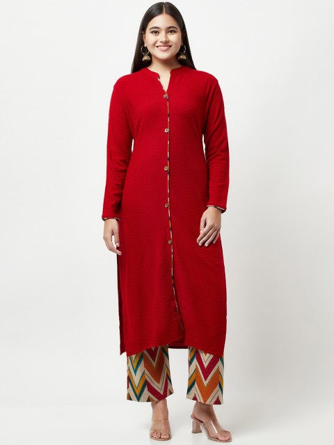 

Knitstudio Women Red Kurti with Trousers