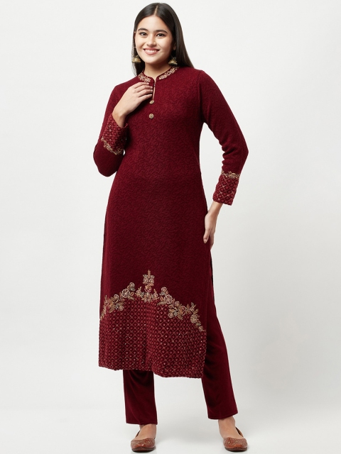 

Knitstudio Women Maroon Floral Kurti with Trousers