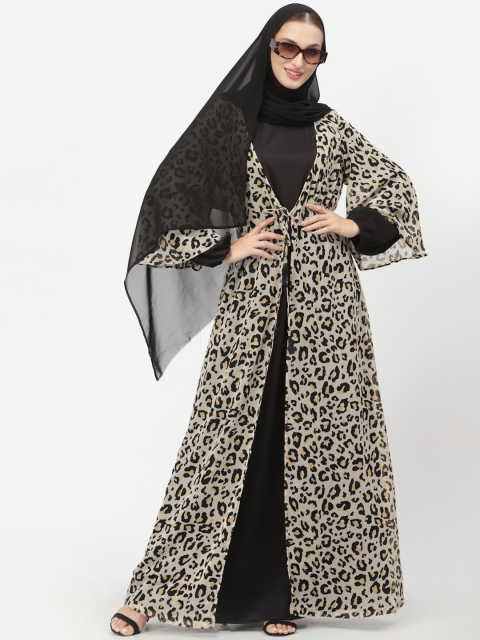

Just Wow Women Black & Beige Printed Abaya Burqa