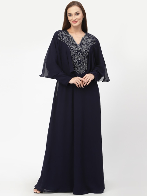 

Just Wow Women Navy Blue & White Embellished Abaya Burqa