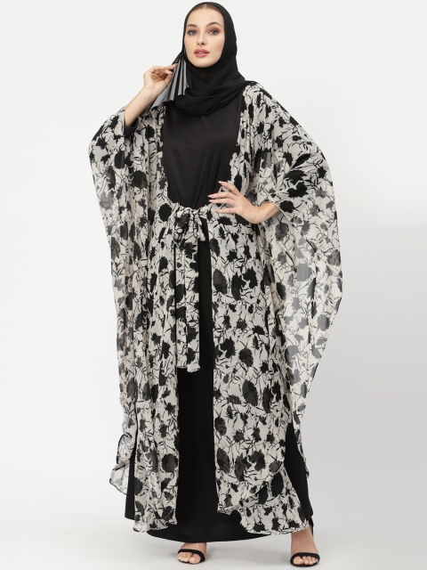 

Just Wow Women Black & White Printed Abaya Burqa