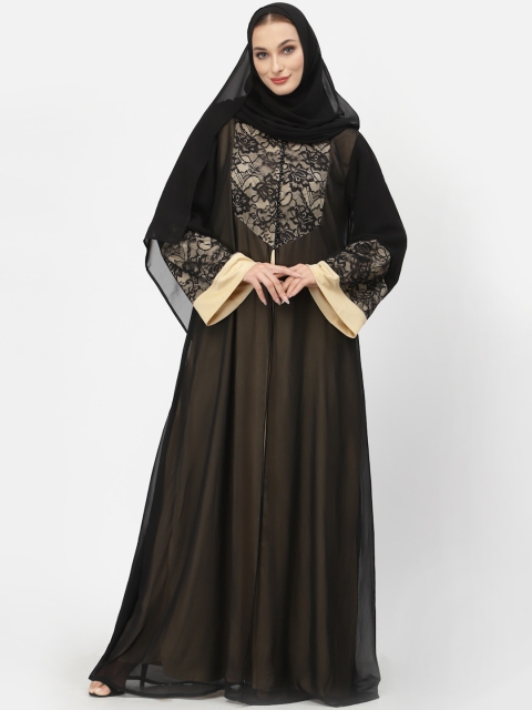 

Just Wow Women Black Solid Abaya Burqa With Scarf