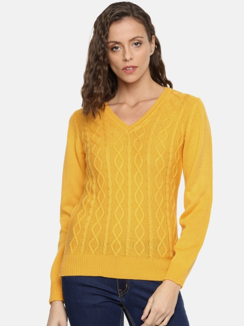 

Park Avenue Woman Mustard Yellow Self-Design Pullover Sweater
