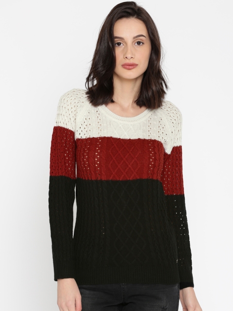 

Park Avenue Woman Black & Off-White Colourblocked Pullover