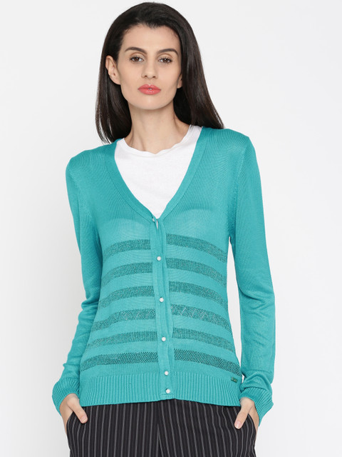 

Park Avenue Woman Blue Striped Cardigan Sweater