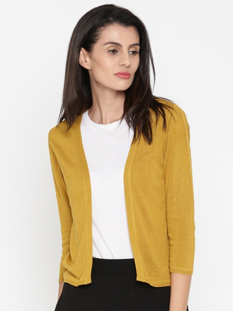 

Park Avenue Woman Mustard Yellow Self Design Front-Open Sweater
