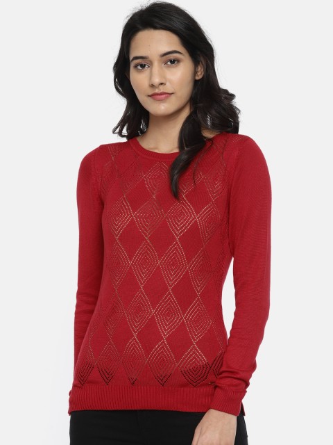 

Park Avenue Women Red Self Design Pullover
