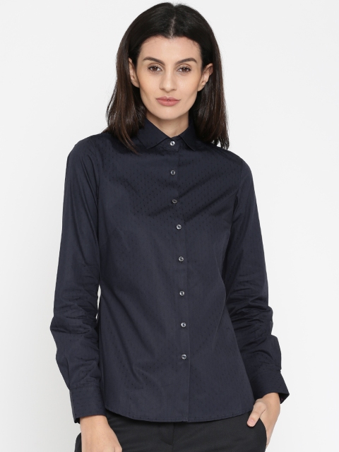 

Park Avenue Woman Navy Blue Regular Fit Self Design Formal Shirt