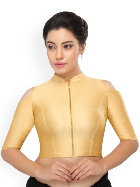 

SALWAR STUDIO Gold-Coloured Solid Saree Blouse