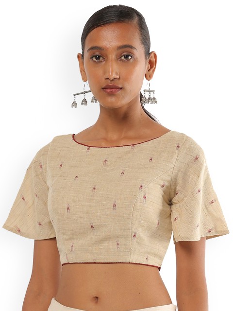 

SALWAR STUDIO Women Beige & Red Printed Cotton Readymade Saree Blouse