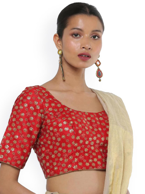 

SALWAR STUDIO Women Red Embroidered Saree Blouse