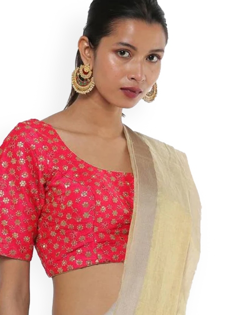 

SALWAR STUDIO Women Pink & Gold Embroidered Dupion Saree Blouse