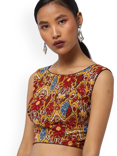 

SALWAR STUDIO Women Mustard & Maroon Printed Cotton Saree Blouse