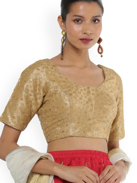 

SALWAR STUDIO Women Gold-Coloured Embroidered Saree Blouse
