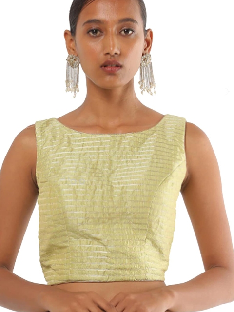 

SALWAR STUDIO Women Green & Silver-Coloured Woven Design Readymade Saree Blouse