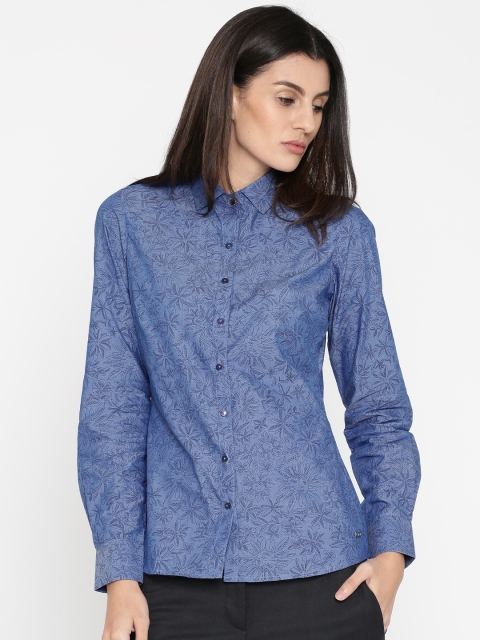 

Park Avenue Woman Blue Regular Fit Printed Formal Shirt