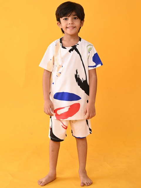 

Anthrilo Boys White & Red Printed Cotton Night suit AN13713N