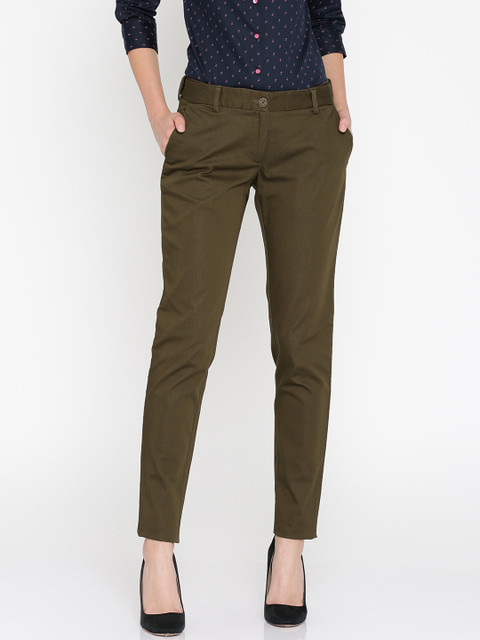 

Park Avenue Woman Brown Tapered Fit Solid Formal Trousers