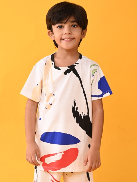 

Anthrilo Boys White & Blue Printed Cotton Night suit AN13713N