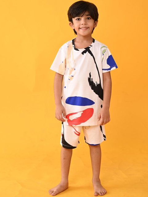 

Anthrilo Boys White & Blue Printed Pure Cotton Night suit