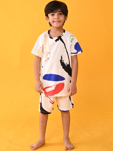 

Anthrilo Boys White & Blue Printed Pure Cotton Night suit