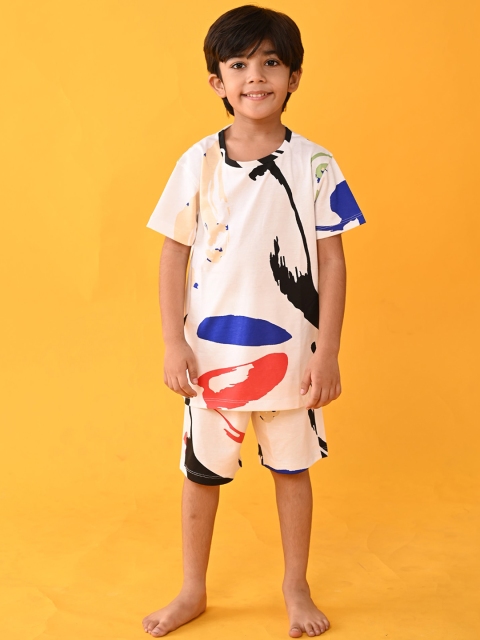 

Anthrilo Boys White & Red Printed Pure Cotton Night suit