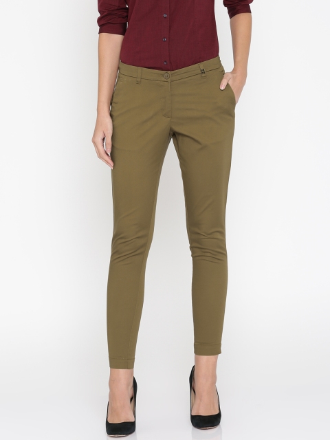 

Park Avenue Woman Khaki Tapered Fit Solid Formal Trousers