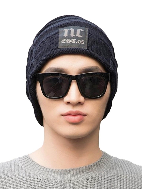 

YOUSTYLO Adults Blue Self Design Woolen Winter Beanie Cap