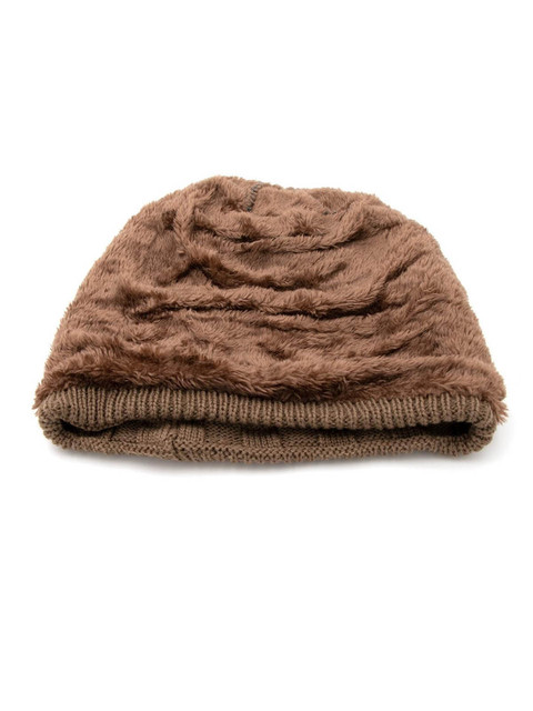 

YOUSTYLO Adults Brown Self Design Woolen Winter Beanie Cap
