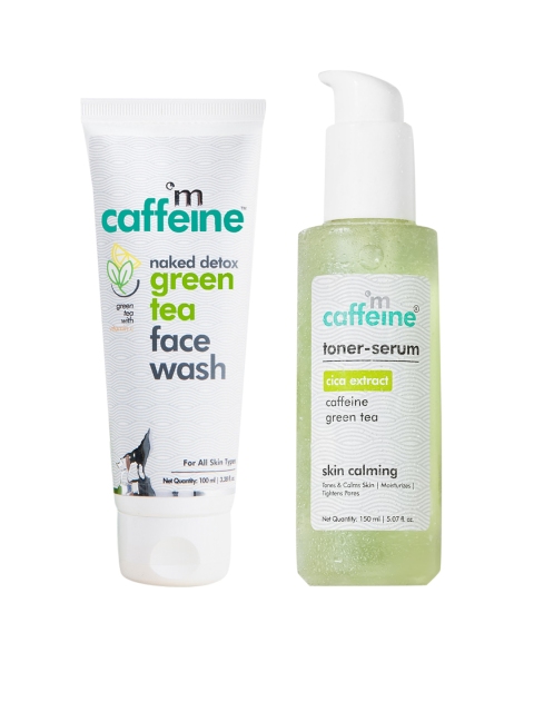 

MCaffeine Set of Vitamin C Green Tea Face Wash 100ml+Cica Extracts Toner Serum 150ml, White