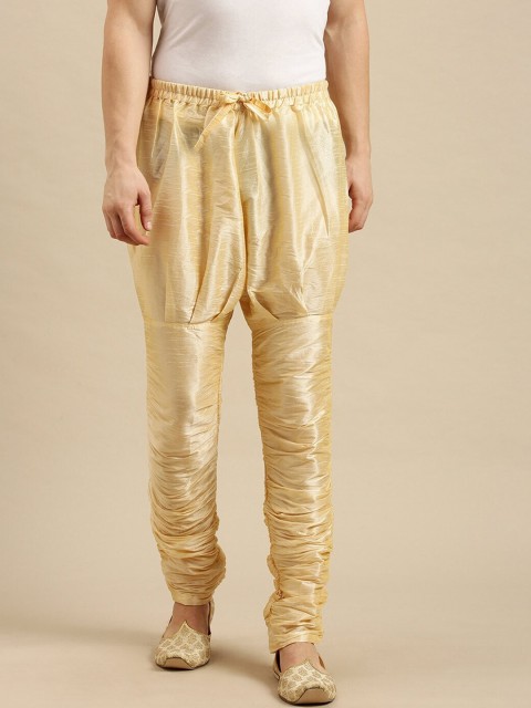 

ROYAL KURTA Men Gold-Coloured Solid Slim-Fit Churidar