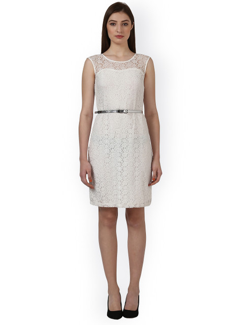 

Park Avenue Women White Self Design A-Line Dress
