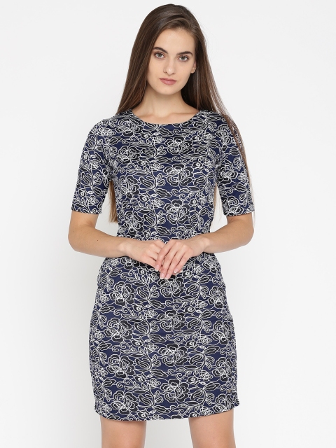 

Park Avenue Woman Blue & Black Floral Self Design Sheath Dress