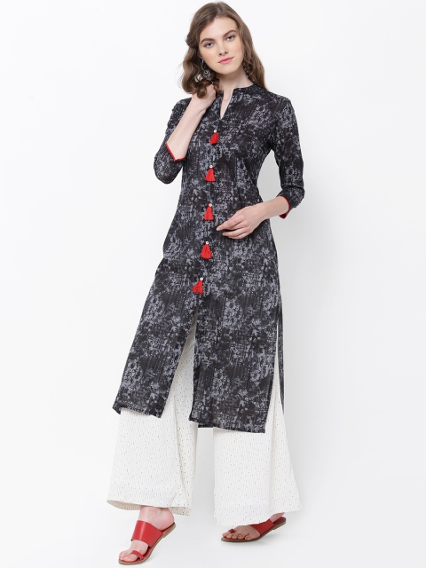 

Vishudh Women Black & Grey Printed Straight Kurta