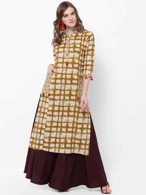 

Vishudh Women Cream-Coloured & Brown Printed Straight Kurta