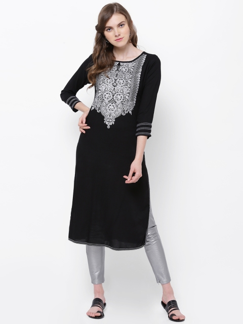 

Vishudh Women Black Straight Kurta