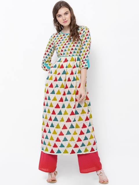 

Vishudh Women Cream-Coloured & Red Printed A-Line Kurta