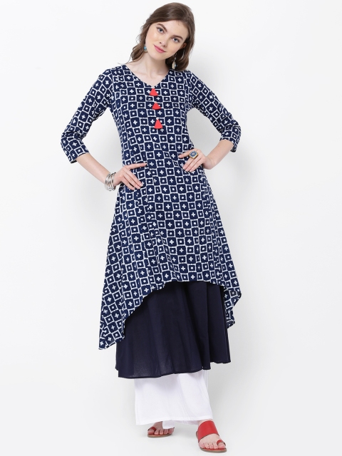 

Vishudh Women Navy Blue & White Printed Layered Kurta