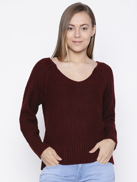 

Pepe Jeans Women Maroon Self-Design Pullover