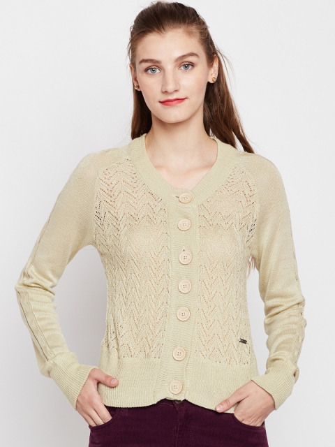 

Pepe Jeans Women Beige Open-Knit Cardigan