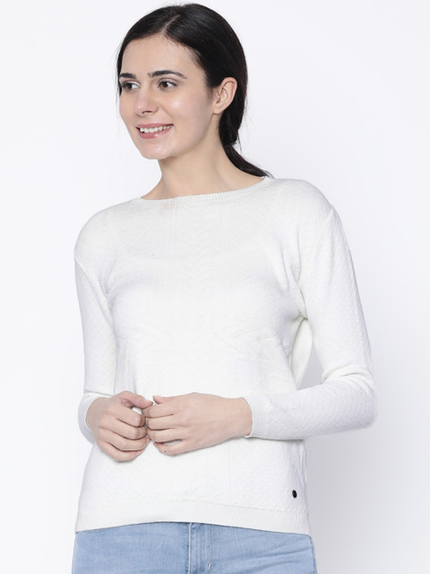 

Pepe Jeans Women Off-White Self Design Pullover