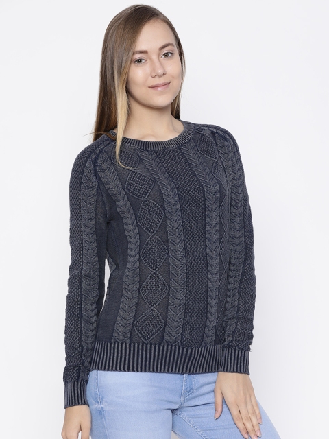 

Pepe Jeans Women Navy Blue Self-Design Pullover