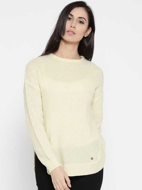 

Pepe Jeans Women Cream-Coloured Self-Design Sweater