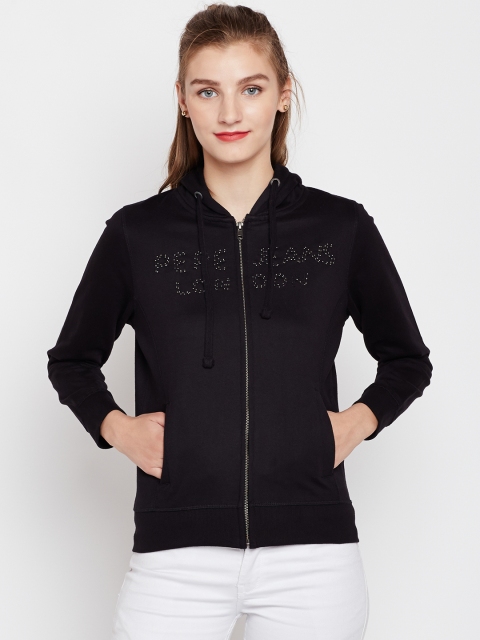 

Pepe Jeans Women Black Beaded Hooded Sweatshirt