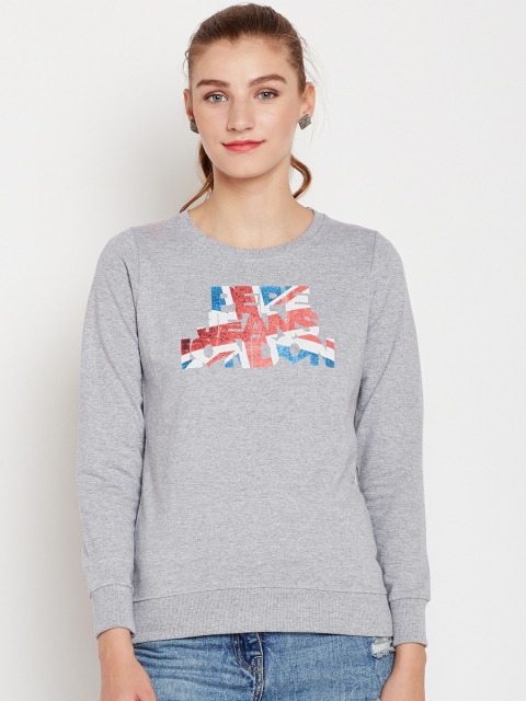 

Pepe Jeans Women Grey Melange Printed Sweatshirt