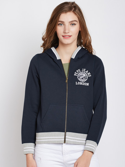 

Pepe Jeans Women Navy Solid Hooded Sweatshirt, Navy blue